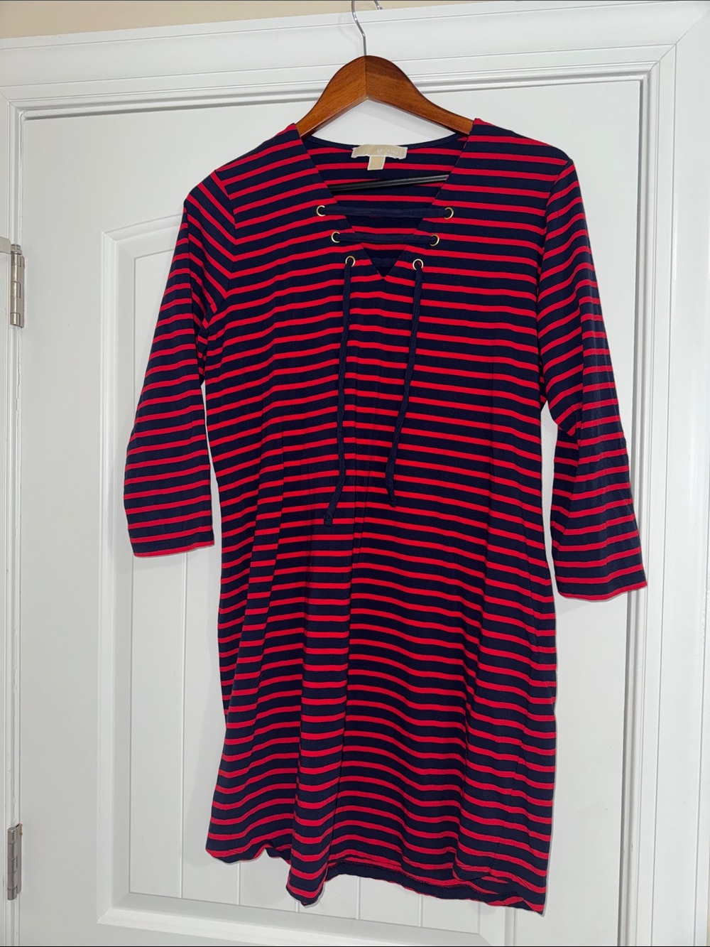Striped Lace-Up Dress - Navy & Red